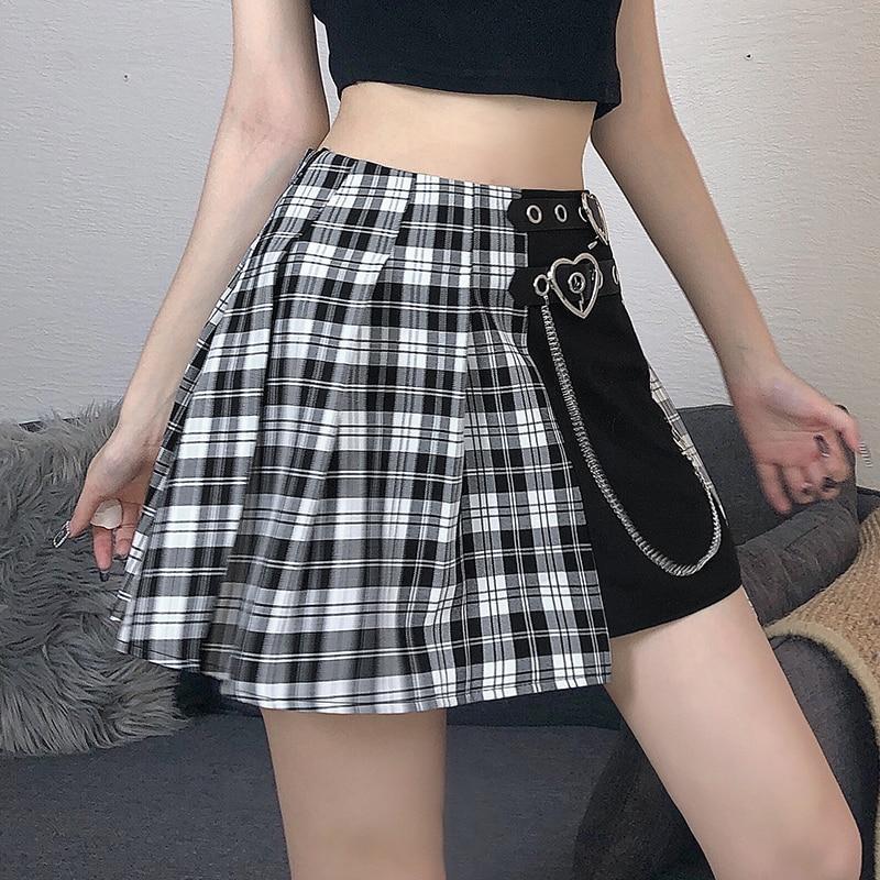 GOTH PLAID PATCHWORK MINI SKIRT - Cosmique Studio