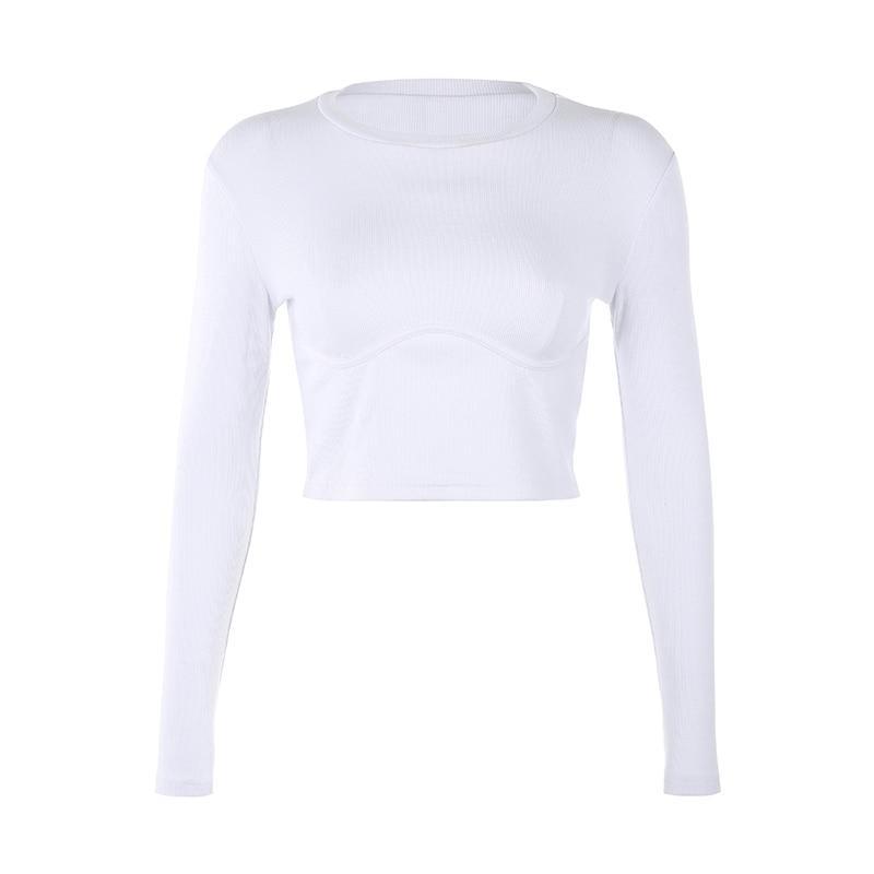 O-NECK LONG SLEEVE EDGY CROP TOP - Cosmique Studio