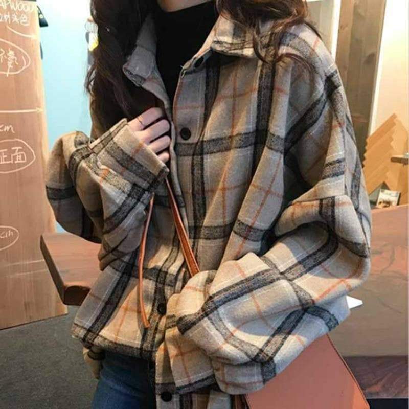 Plus Size Aesthetic Plaid Woollen Lumberjack Shirt - Cosmique Studio