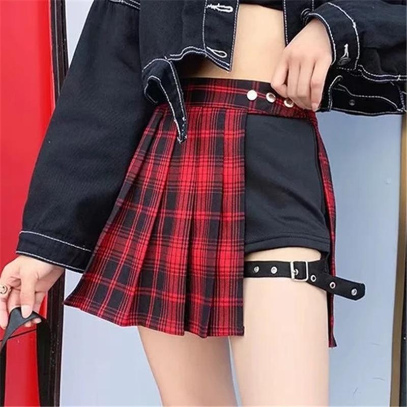 SEXY EGIRL EDGY STYLE PLEATED MINI BUCKLE SHORTS SKIRT - Cosmique