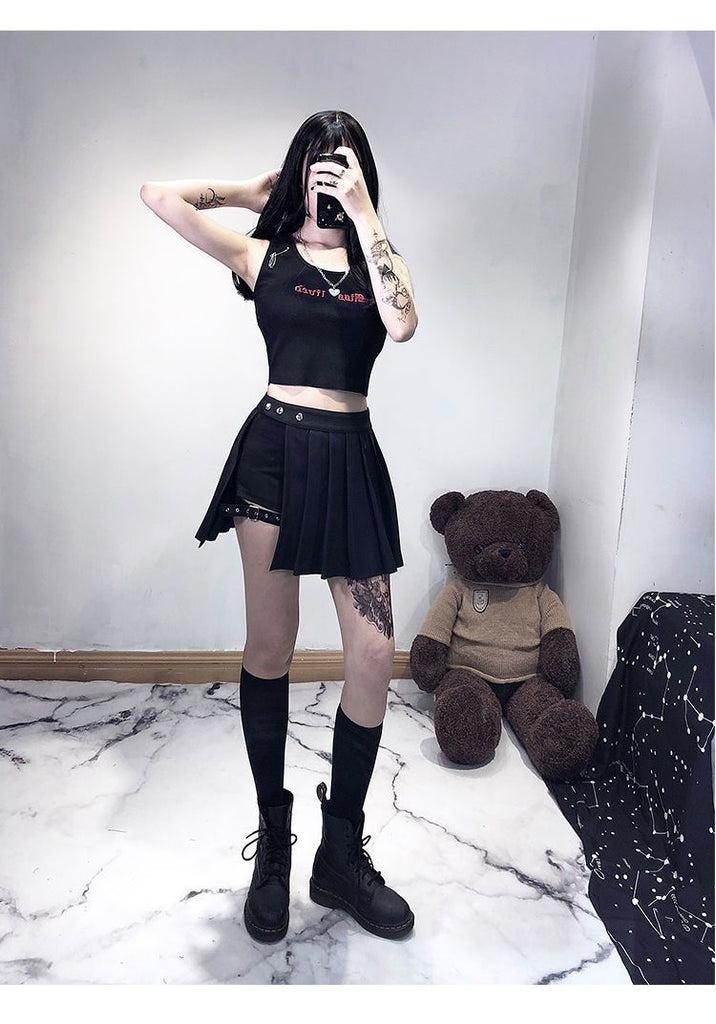 SEXY GOTHIC HIGH WAIST PLEATED MINI SKIRT WITH SHORT - Cosmique Studio