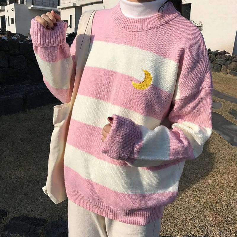 Striped Moon Sweater - Cosmique Studio | Aesthetic Clothing