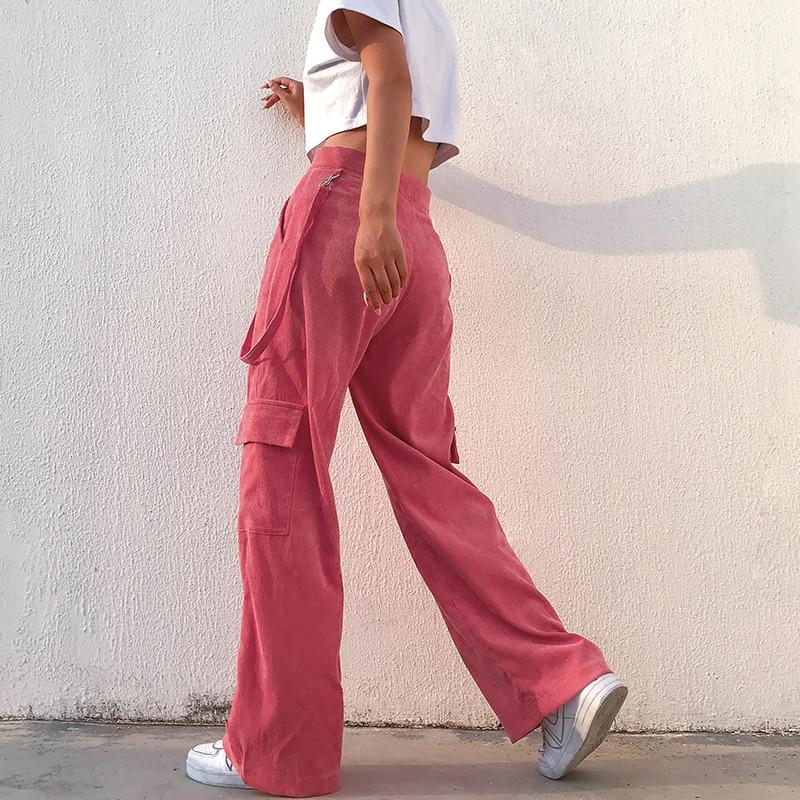 STYLISH CORDUROY PINK BAGGY HIGH WAIST PANTS - Cosmique Studio