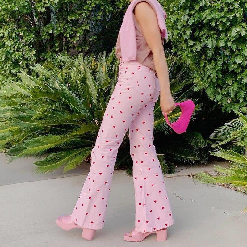 Y2K AESTHETIC PINK HEART PANTS - Cosmique Studio