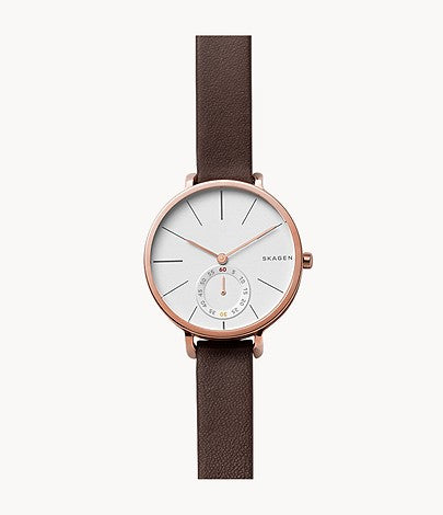 hagen three-hand brown leather watch