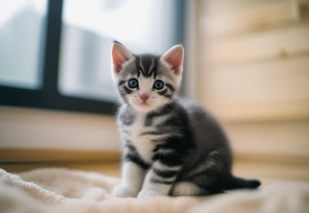 American Shorthair kitten on bed