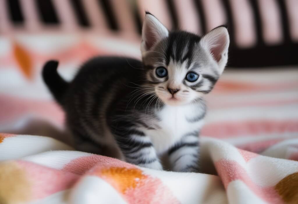 American Shorthair kitten on blanket