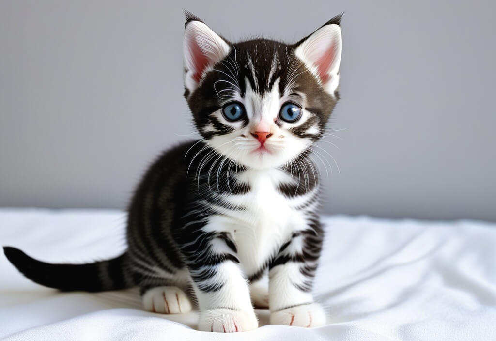 American shorthair kitten on bed