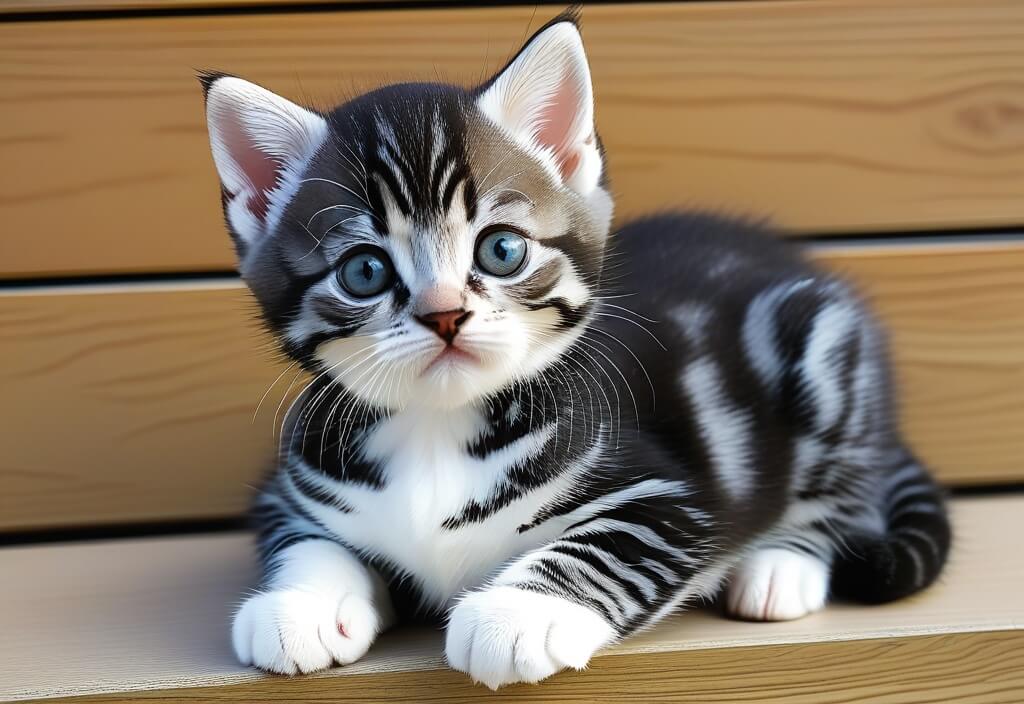 American shorthair kitten on bench