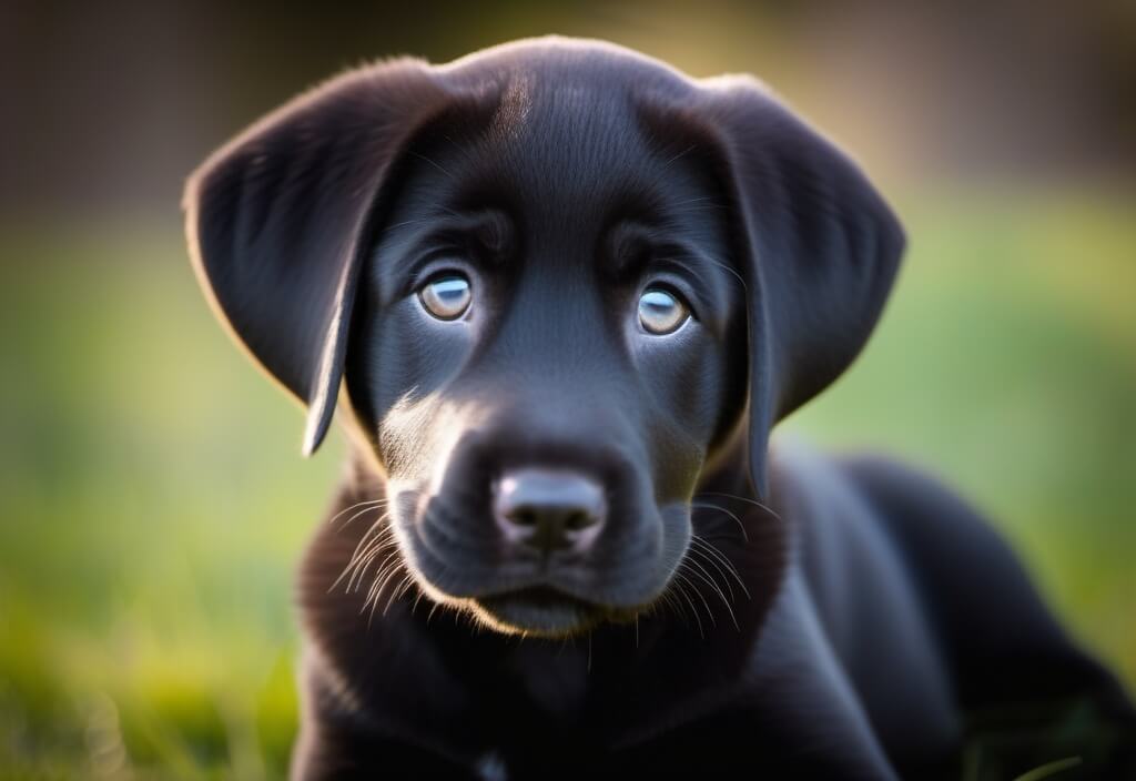 Black Labrador Retriever puppy close-up
