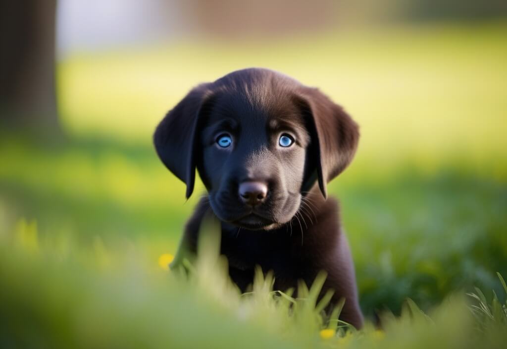 Black Labrador Retriever puppy in grass