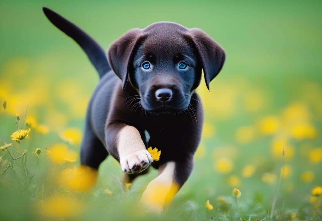 Black Labrador Retriever puppy in grass