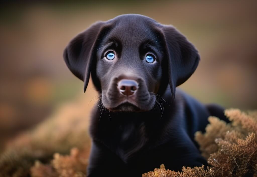 Black Labrador Retriever puppy outside