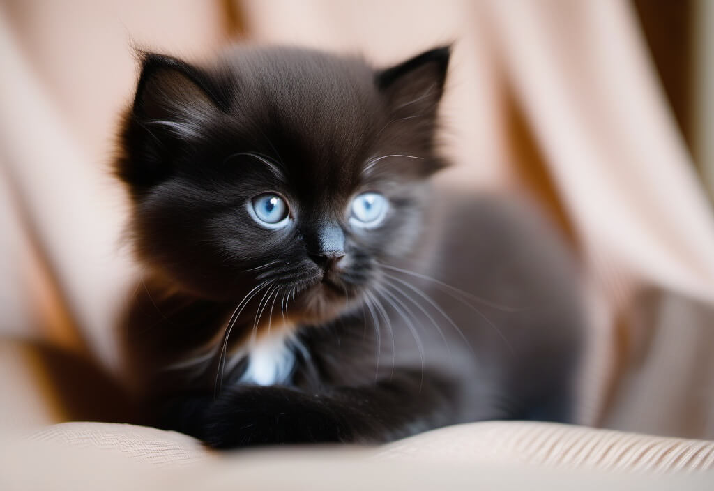 Black Persian kitten on pillow