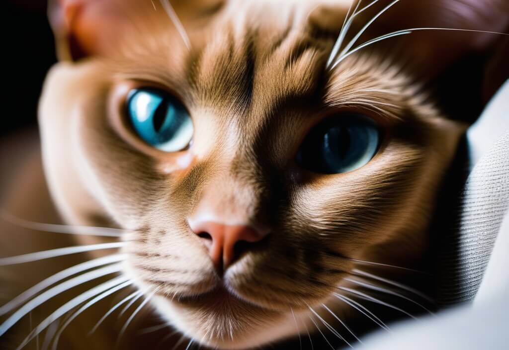 Burmese cat close-up blue eyes