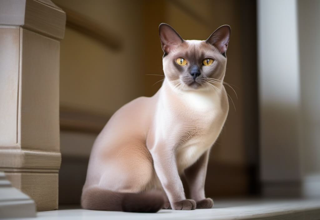 Burmese cat in front of door