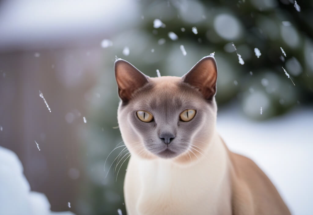 Burmese cat in snow