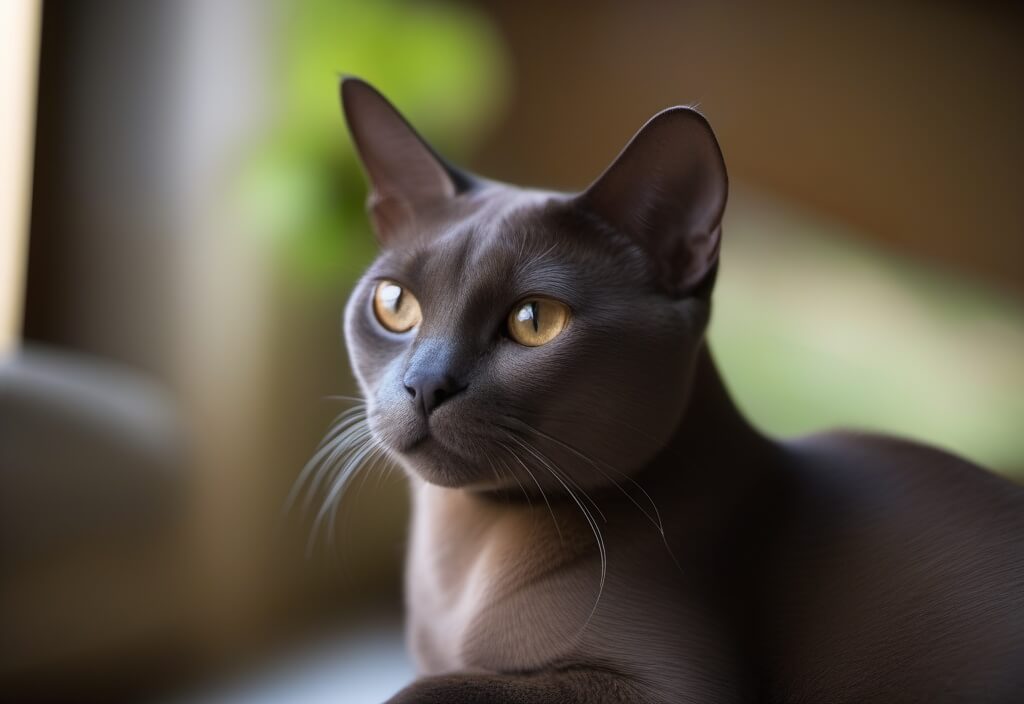 Burmese cat next to window