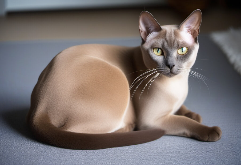 Burmese cat on blue carpet