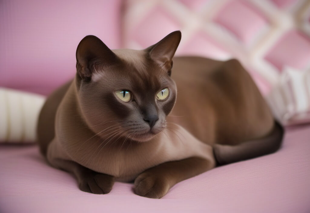 Burmese cat on pink bed