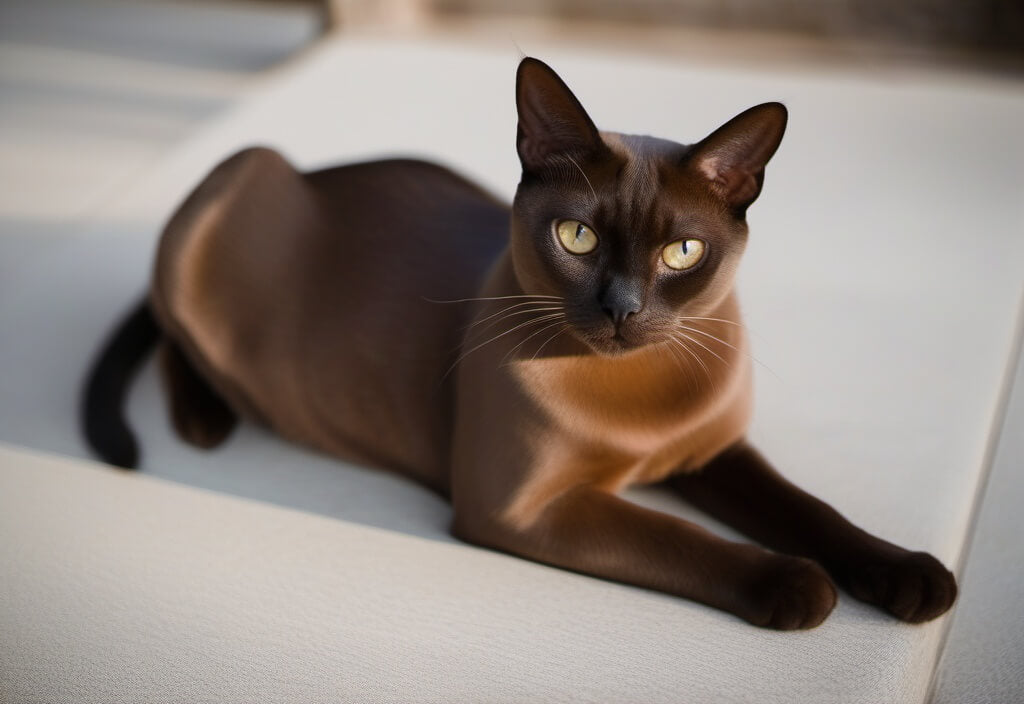 Burmese cat on white carpet