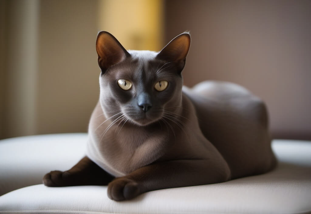 Burmese cat on white couch