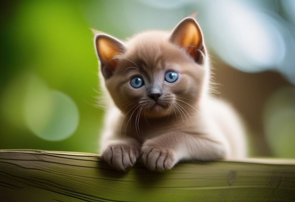 Burmese kitten on wood