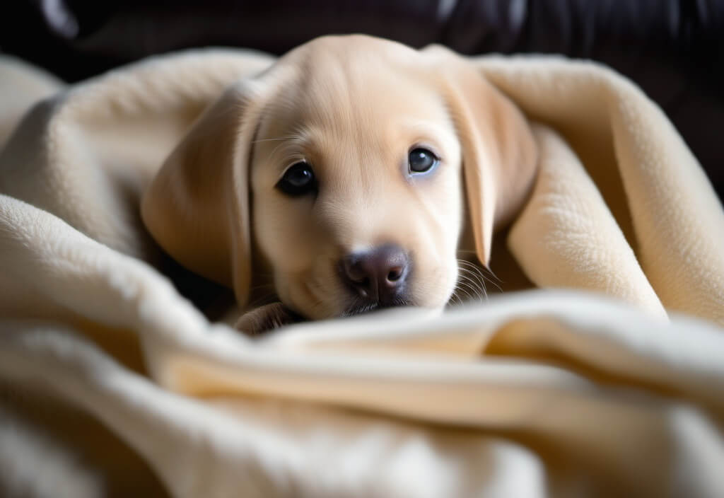 Labrador Retriever puppy in blanket