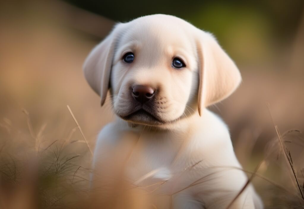 Labrador Retriever puppy in wheat field