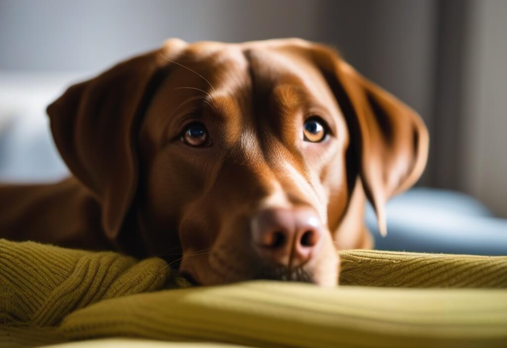 Labrador Retriever relaxing on blanket