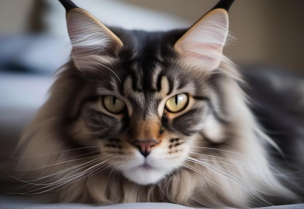 Maine Coon cat on bed