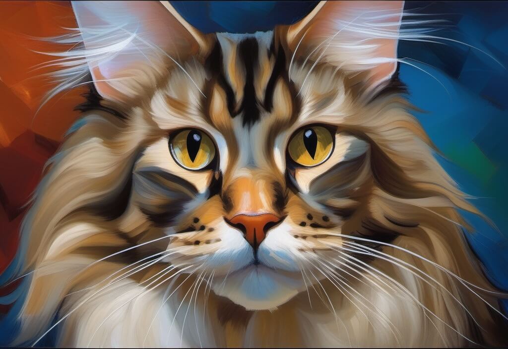 Maine Coon cat painting