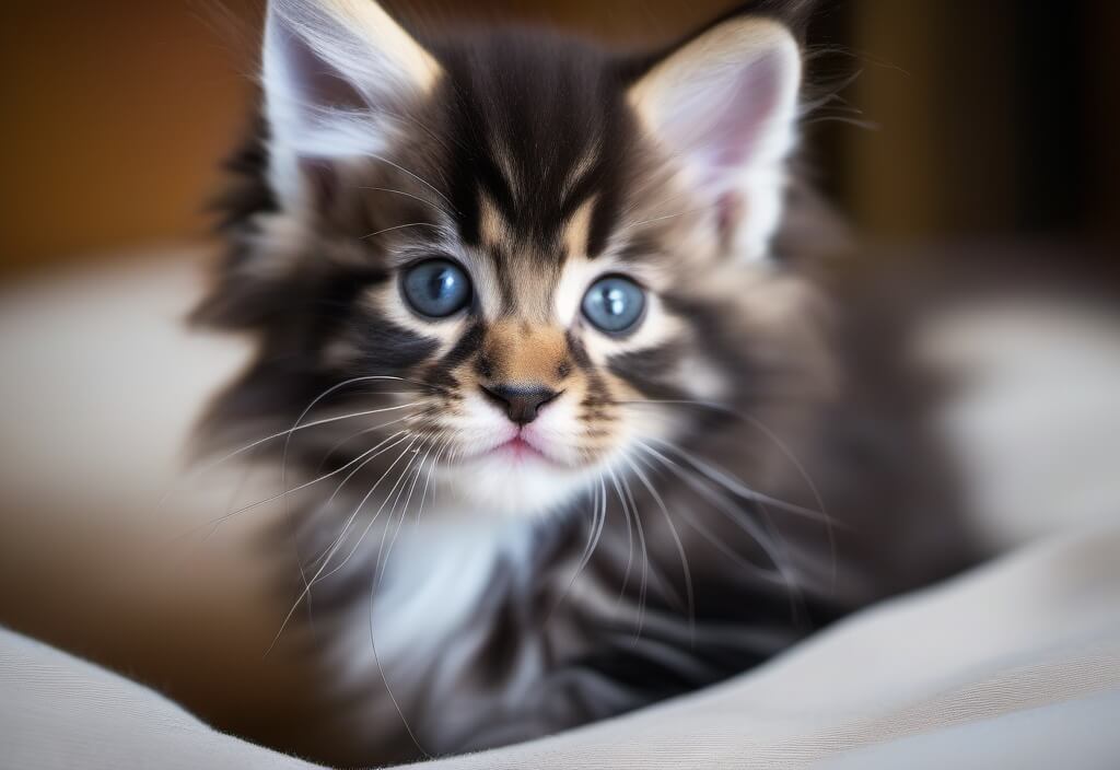 Maine Coon kitten in cat bed