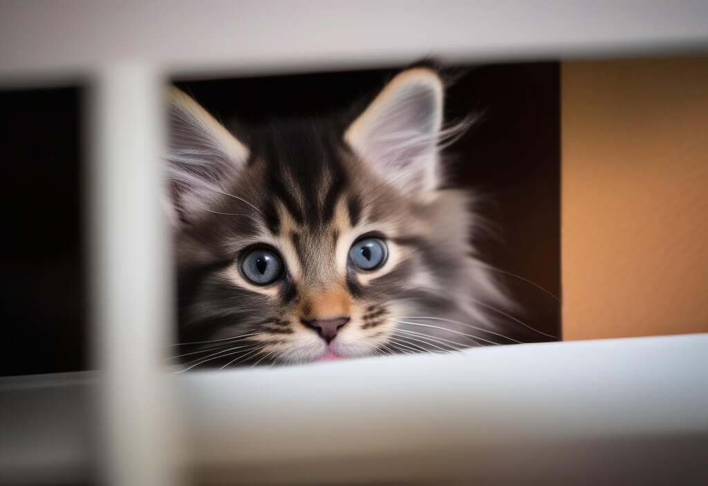 Maine Coon kitten in cot