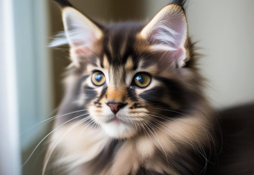 Maine Coon kitten next to window