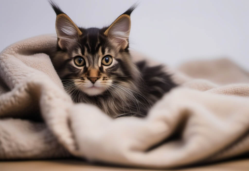 Maine Coon kitten on blanket