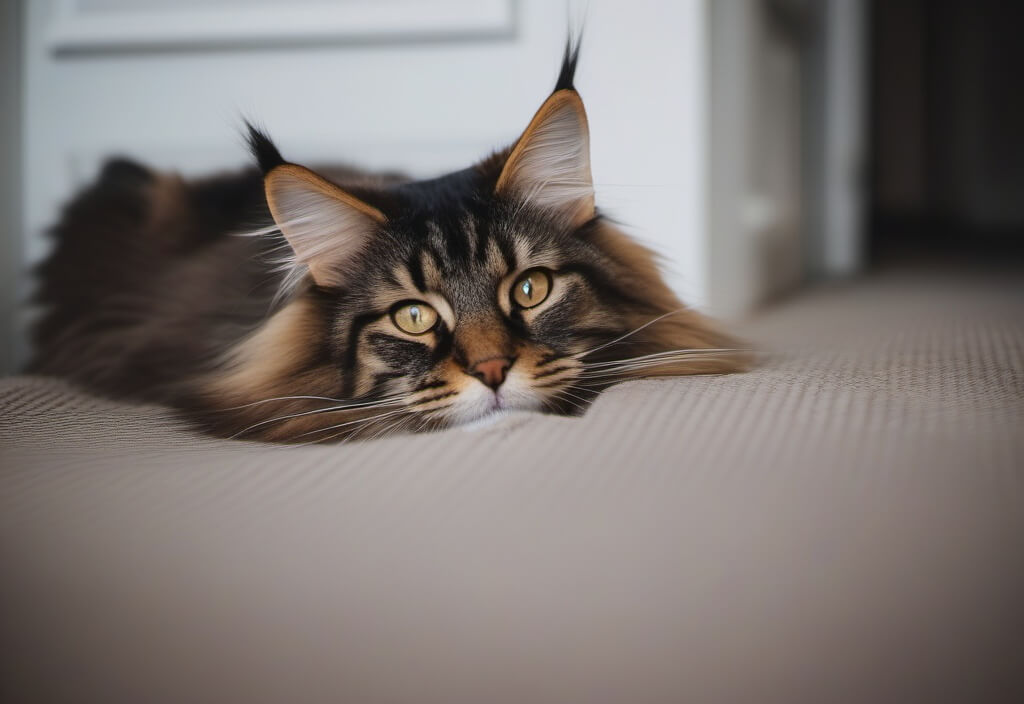 Maine Coon lying on bed