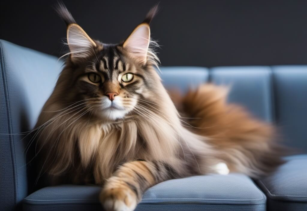 Maine Coon on blue couch