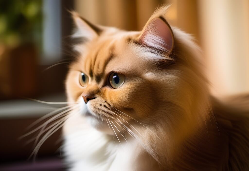 Majestic Persian cat next to window
