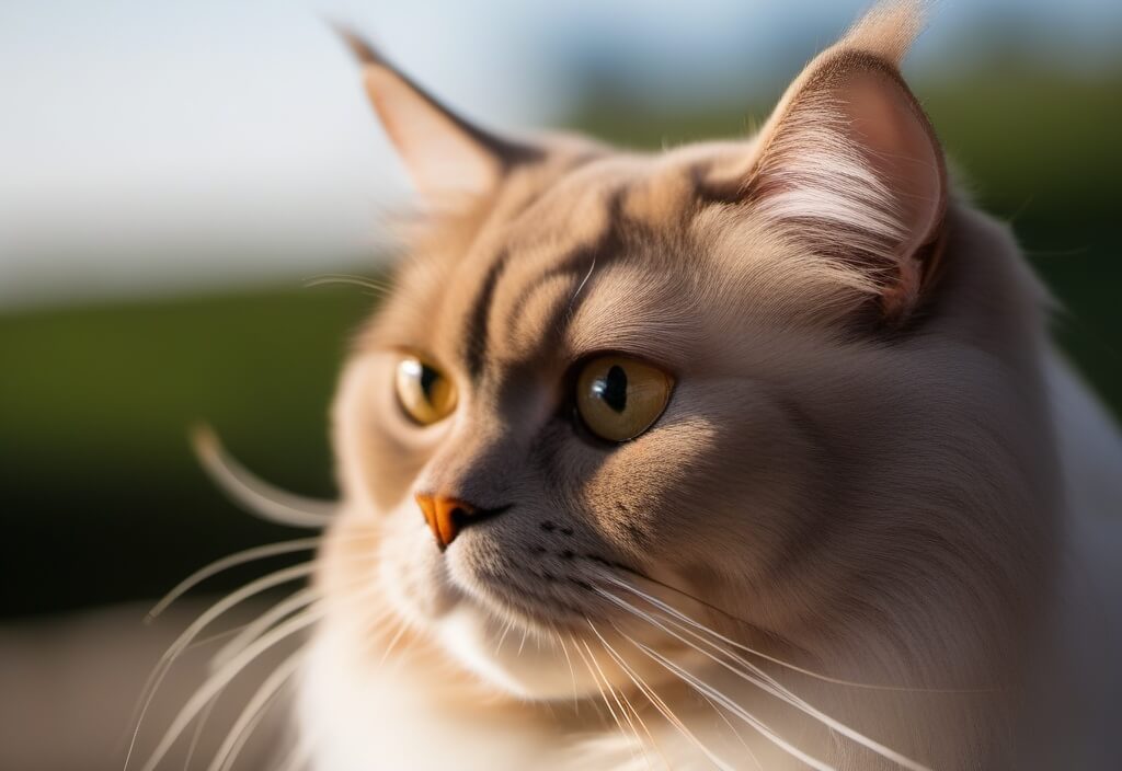 Persian cat in sunlight close-up