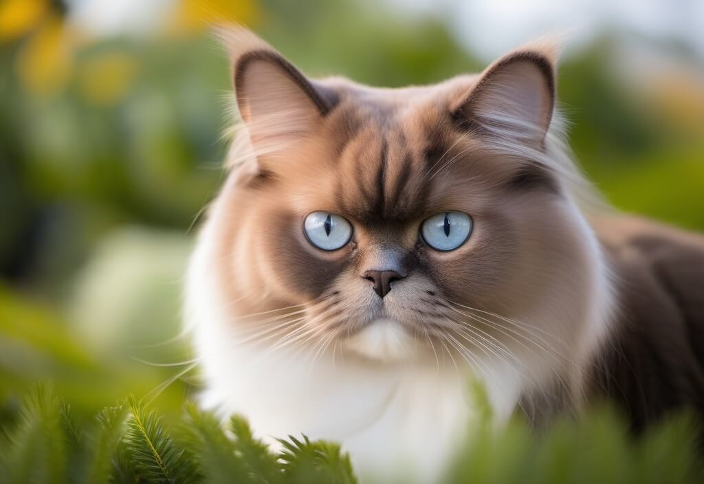 Persian cat sitting in grass