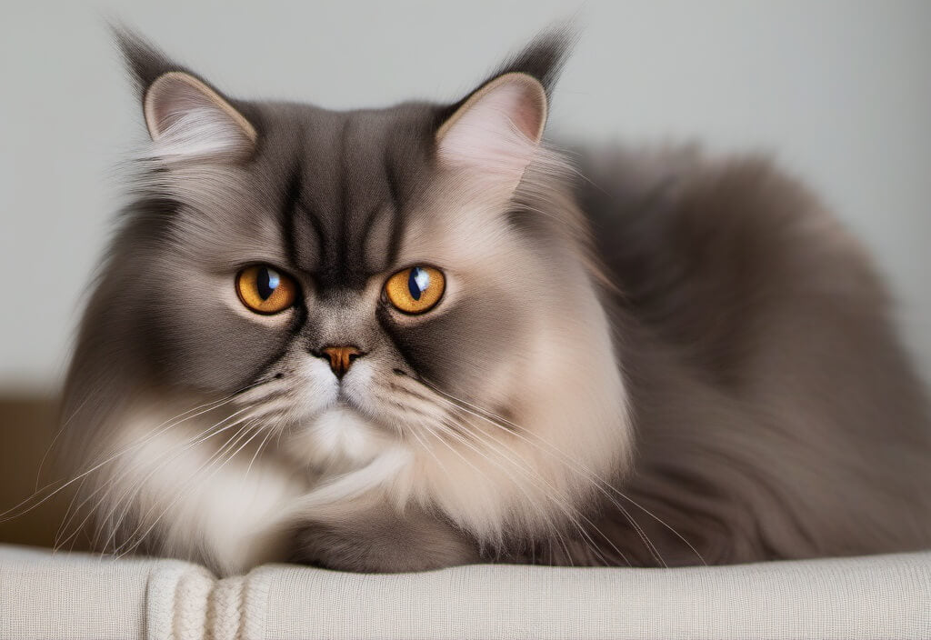 Persian cat sitting on bed