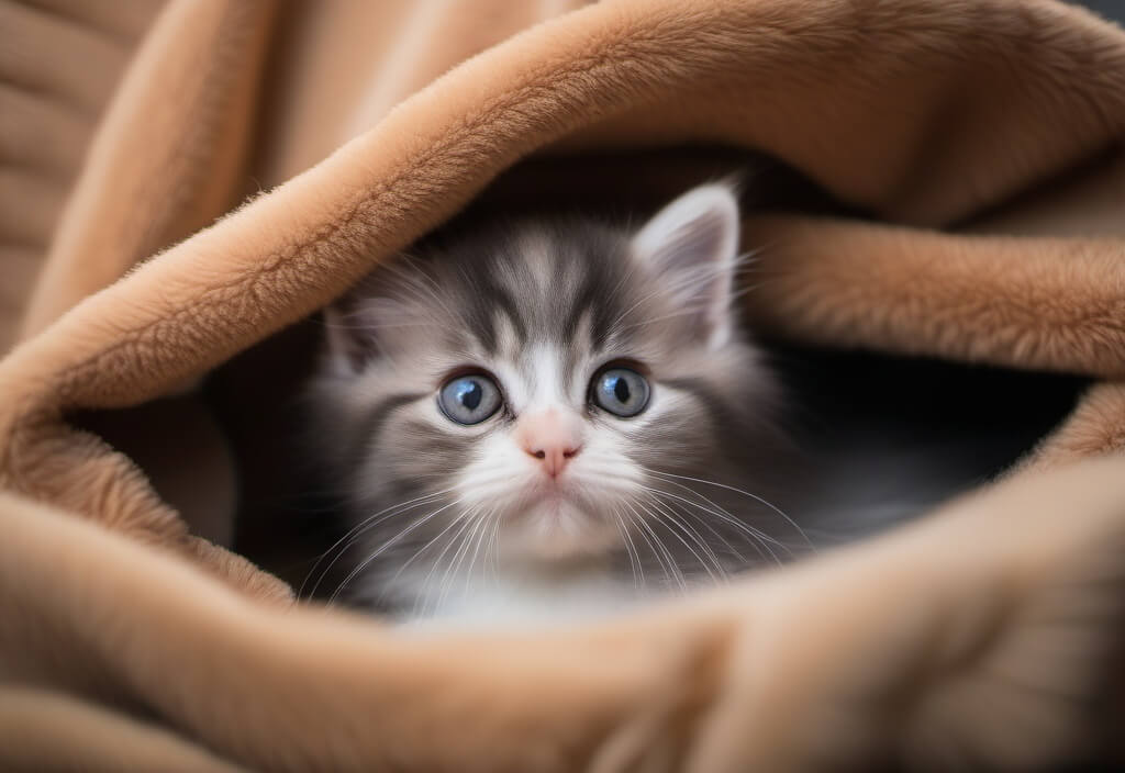 Persian kitten in blanket