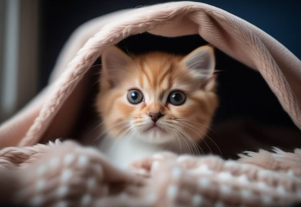 Persian kitten in blanket