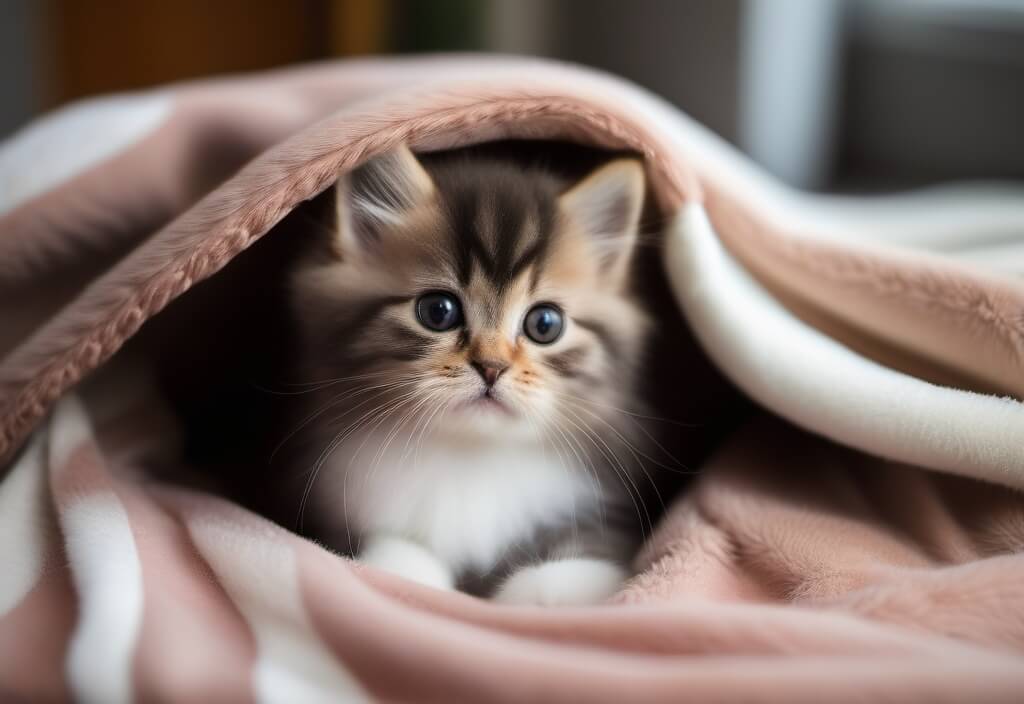 Persian kitten in brown blanket