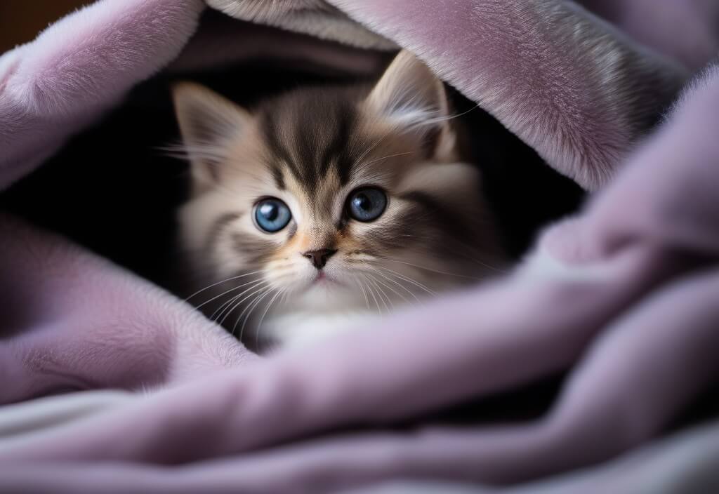 Persian kitten in brown plush blanket