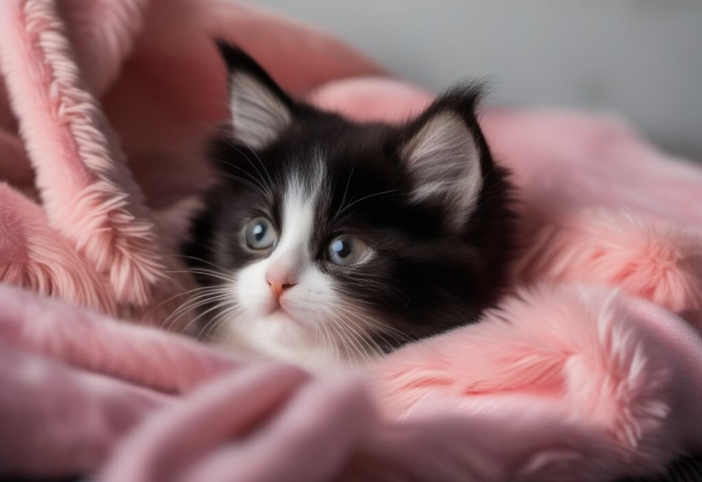 Persian kitten in velvet blanket