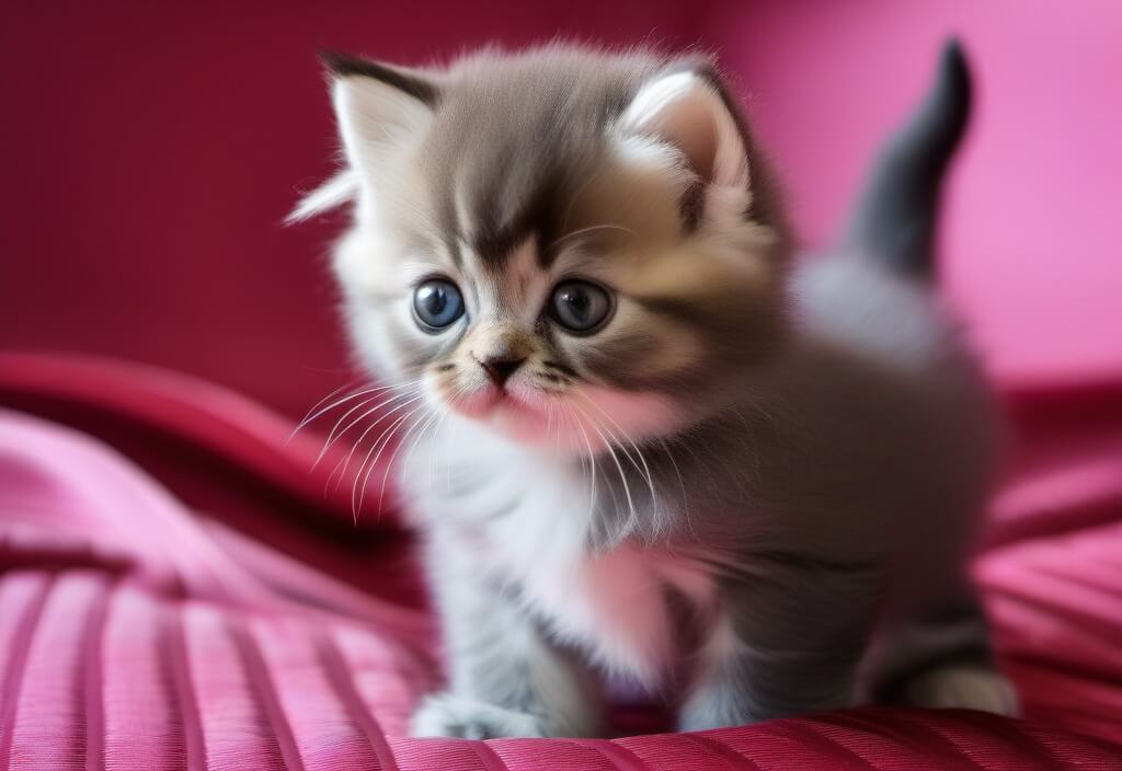Persian kitten on orange bed