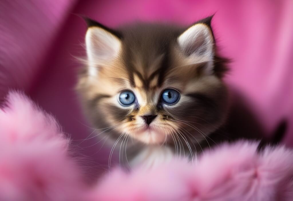 Persian kitten on pink plush