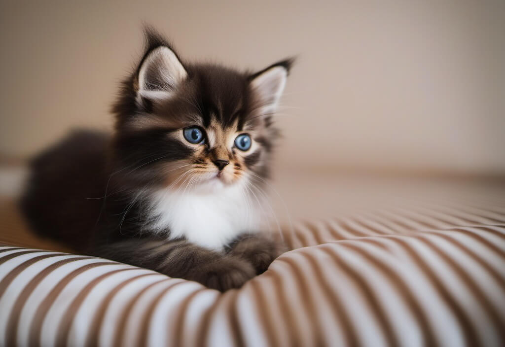 Persian kitten relaxing on bed